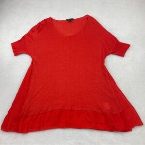 Eileen Fisher Silk Red Layered V-Neck Tunic Top